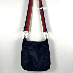 Ah-dorned Jackie Nylon Messenger Crossbody Navy w Striped Guitar style Adj Strap